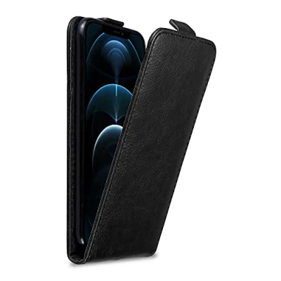 Abbildung von Cadorabo Hülle kompatibel mit Apple iPhone 12 PRO MAX Flip Design aus Premium Kunst Leder Klappbare Stoßfeste Magnetische Cover für Tasche in Schwarz