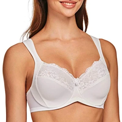 Abbildung von MELENECA Damen BH mit Bügel Spitze Klassischer Große Größen Minimizer Weiß 85B