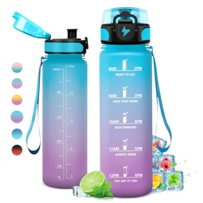 Abbildung von Trinkflasche Kinder 500ml, mit Zeitmarkierung und Filter, Auslaufsicher Wasserflasche Kohlensäure Geeignet für Fahrrad, Schule, Maedchen, Sport