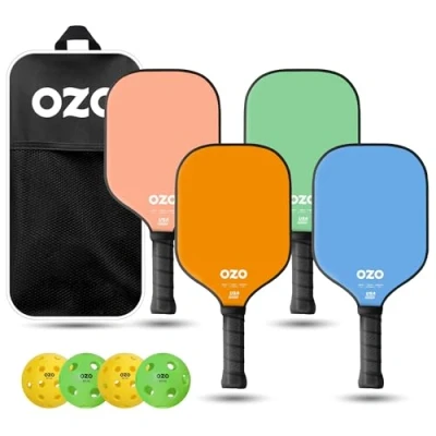 Abbildung von OZO Pickleball Set mit 4 Schlägern + Bällen Tasche Spark Fusion Essence (Hybrid Schläger für Anfänger) Injektionsbälle (2xIndoor+2xOutdoor) USAPA Zugelassen