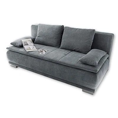 Abbildung von Stella Trading LUIGI Bequemes Schlafsofa mit Bettkasten, Stoffbezug Anthrazit Klappbares Sofa Schlaffunktion und fest vernähtem Schaumtopper 211 x 93 103 cm (B/H/T)