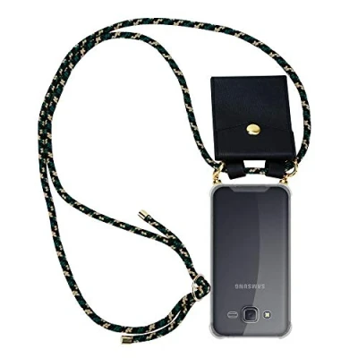 Abbildung von Cadorabo Handykette kompatibel mit Samsung Galaxy J5 2015 Schutzhülle TPU Silikon Case Necklace Design Slim Kratzfest Kordel Band Etui Rundumschutz Hülle für in Grün