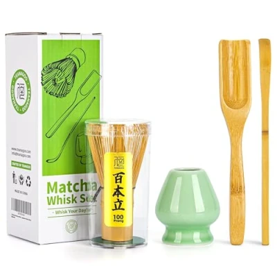Abbildung von TEANAGOO matcha Set MatchaBesen zubehör,Matcha Schneebesen (Chasen), Bambusschaufel (Chashaku), Teelöffel, Grüner Celadon Schneebesenhalter,TG I1, Das perfekte für die Zubereitung einer