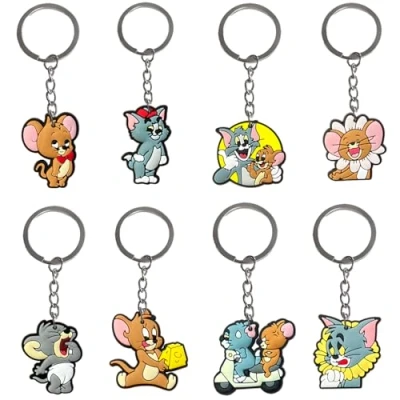 Abbildung von Zmrkqw Tom Jerry Schlüsselanhänger, 8 Stück PVC Schlüsselbund Keyring Keychain Dekoration Merchandise, Geschenke für Erwachsene und Kinder