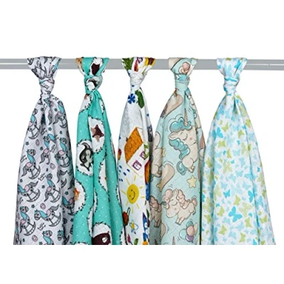 Abbildung von Mullwindel/Spucktücher/Stoffwindeln, 5er Pack, bunt, 80x80 cm, 100% Baumwolle, doppelt gewebt, zertifizierte Herstellung (Jungen 1)