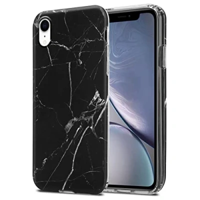 Abbildung von Cadorabo Hülle kompatibel mit Apple iPhone XR Schutzhülle TPU Silikon Case Marmor Design Slim Kratzfest Weiche Gummi Rundumschutz für in Schwarz