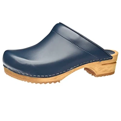 Abbildung von Sanita Lars offener Clog Original handgemacht Leder Holzclog für Herren, Größe: 45 EU, Blau