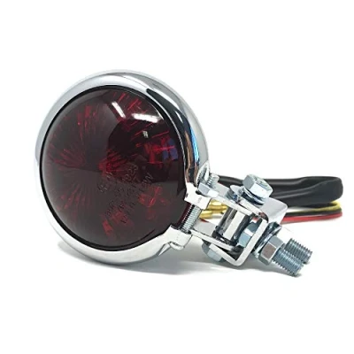 Abbildung von Alchemy Parts Motorrad LED Stop Rücklicht Homologated Chrom mit Rot Gläser für Cafe Racer, Scrambler, Maßgefertigt Projekt