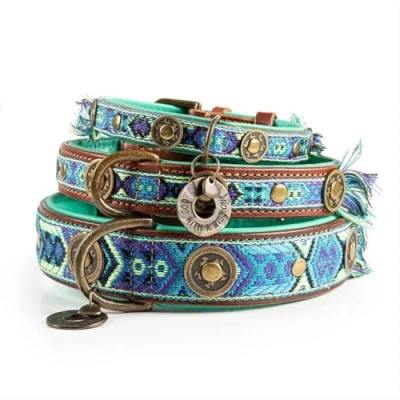 Abbildung von DWAM Halsband Boho Juan L Blau Türkis für Welpen alle Hunde besonderes besondere Stickerei Handarbeit