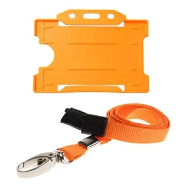 Abbildung von ALG ID Cards® Ausweishalter für Ausweise, orangefarbenes Schlüsselband, Kartenhalter, Umhängeband mit Metallclip und Sicherheitsverschluss Passhalter, Orange