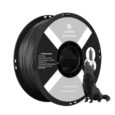 Abbildung von QIDI TECH Matte PLA Rapido Filament 1.75mm, 3D Drucker 1kg Spule (2.2lbs), Geeignet für Hochgeschwindigkeitsdruck, Druck Fit die meisten FDM Drucker, Schwarz