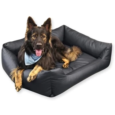 Abbildung von 4L Textil Mario Wasserfestes Hundebett Kunstleder Hundekorb aus große Hunde Hundesofa XXL Hundekissen (140x110 cm, Schwarz)