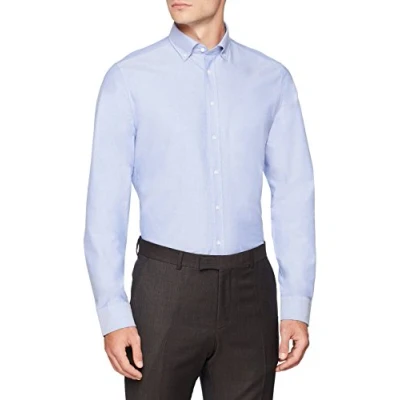 Abbildung von Seidensticker Herren Slim Langarm mit Button down Kragen Soft Uni Smart Business Businesshemd, Blau (Blau 13), 45