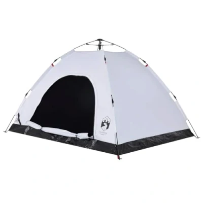 Abbildung von vidaXL Campingzelt 4 Personen, Kuppelzelt mit Quick Release System, Wurfzelt Netzwände E Anschluss, Zelt, Weiß Verdunkelungsstoff 190T Polyester