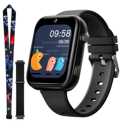 Abbildung von OKYUK T45 Smartwatch Kinder, 4G Kinder smartwatch, GPS Tracker Kinder,Armbanduhr Junge,kinderuhr mit Video Phone Call, Nachrichten, Schulmodus, SOS Funktion, Kamera und Schrittzähler（Schwarz）