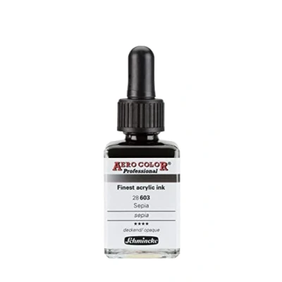 Abbildung von Schmincke AERO COLOR® Professional, Sepia, 28 ml, 603 023, feinst flüssige, farbstarke Acrylfarbe für Acrylmalerei, Airbrush, Mixed Media