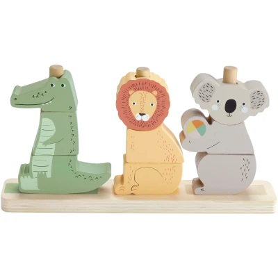 Abbildung von Fisher Price Baby und Kleinkinder Stapel Sortiert Tierwelt aus Holz, 10 Holzteile für die spielerische Entwicklung ab 1 Jahr, HXV04