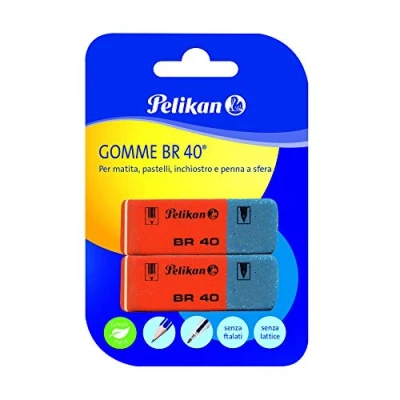 Abbildung von Pelikan Radiergummis BR40, weißer Radiergummi für Bleistifte, Buntstifte, Tinte und Kugelschreiber, geeignet technisches Zeichnen Auseinandergebrauch, Packung mit 2 Stück