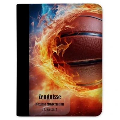 Abbildung von CreaDesign, Kinder Zeugnismappe mit Namen personalisiert, Motiv Basketball Klarsichthüllen, A4, 24 x 31 1 cm, Rücken schwarz