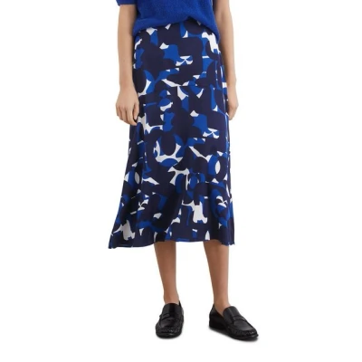 Abbildung von Marc O&#039;Polo Skirt MIDI Length Flared Shape Cutline Printed Alinienrock, Damen, Größe: 42, Blue