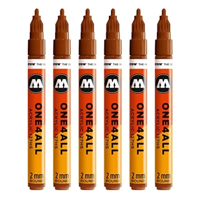 Abbildung von Molotow One4All 127HS Acryl Marker (2,0 mm Strichstärke, hochdeckend und permanent, UV beständig, für fast alle Untergründe) 6 Stück Farbe 092 haselnuss braun