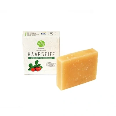 Abbildung von Mara Naturkosmetik Feste Haarseife Himbeer Minze Pflegende Wellness Reinigung ohne Palmöl Frauen, Männer Naturseife, nachhaltig, vegan, bio, umweltfreundlich, handgemacht, zertifiziert 1x90g