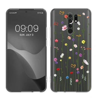Abbildung von kwmobile Case kompatibel mit Xiaomi Redmi 9 Hülle Silikon Transparent Wildblumen Ranke Mehrfarbig