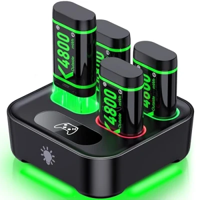 Abbildung von Akku für Xbox One/Xbox Series X&amp;S Controller, 4 X 4800mWh Wiederaufladbare mit LED Anzeigen/20 Std Spielzeit, Pack kompatibel One S/X/Elite X/S Controller