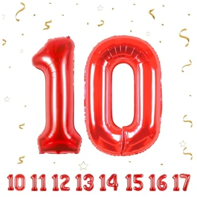 Abbildung von 10 Geburtstag Deko zahlen luftballon jahre Folienballon Rot für 10. Geburtstagsdeko Männer Frauen Ballon Zahl zum fliegt mit Helium 10.Geburtstagsparty 40&quot; 101cm
