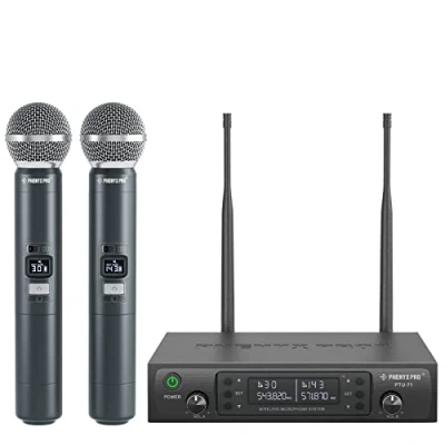 Abbildung von Phenyx Pro Mikrofon Drahtloses Mikrofonsystem, Dynamisches Wireless Funkmikrofon, 2x100 einstellbare UHF Dual Mikrofon, Auto Scan, 328ft Reichweite, für Gesang, Karaoke, Kirche (PTU 71A)