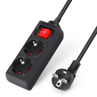 Abbildung von Aigostar Steckdosenleiste 2 fach mit Schalter Tischsteckdose Kindersicherung 1,5m Kabel, Schwarz