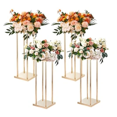 Abbildung von VEVOR 4er Set Blumenhocker Eckig 28x28x80cm Blumenständer Eisen Beistelltisch Modern Blumensäule Metall Laminat Pflanzenhocker Pflanzenständer Metallständer für Dekoration von Bars Hotels Cafés