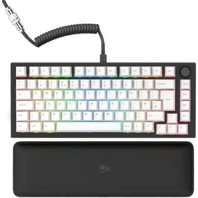 Abbildung von Glorious Gaming GMMK PRO 75% Modulares mechanisches Keyboard, TKL, Grundgerüst 1,5 kg, voll anpassbar, Spiralkabel, Handgelenkablage, PBT Tastenkappen, Englisch QWERTY Layout Schwarz