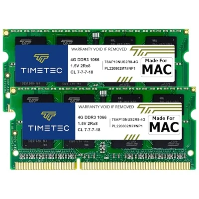 Abbildung von Timetec 8GB KIT(2x4GB) kompatibel für Apple DDR3 1067MHz/1066MHz PC3 8500 CL7 MAC Book, Book Pro, iMac, Mini(Ende 2008, Anfang/Mitte/Ende 2009, Mitte 2010) SODIMM Speicher RAM Upgrade