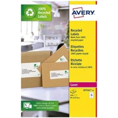 Abbildung von Avery LR7162 15 Adressetiketten, recycelt, 99,1 x 33,9 mm pro Blatt