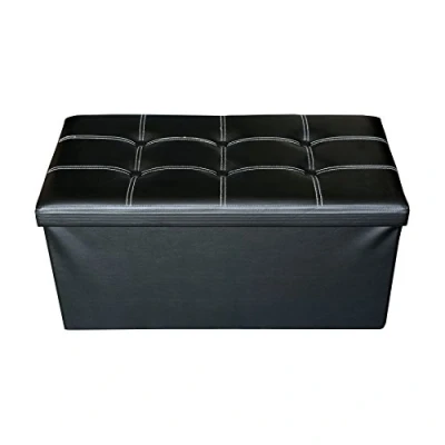Abbildung von Rebecca Mobili Fußhocker Puff in Schwarz, Sitzbank mit weißer Sitzfläche, Moderne Wohneinrichtung, Haus Wohnzimmer Maße: 30 x cm (HxLxB) Art. RE4621