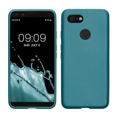 Abbildung von kwmobile Case kompatibel mit Google Pixel 3 Hülle Schutzhülle aus Silikon metallisch schimmernd Handyhülle Metallic Karibikblau