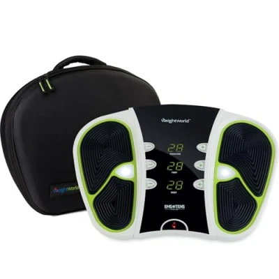 Abbildung von WeightWorld Fußmassagegerät mit EMS &amp; TENS Technologie 99 Intensitätsstufen Tragetasche, Fernbedienung Elektrodenpads Einfach zu tragen