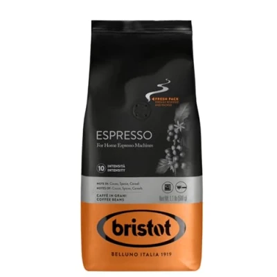Abbildung von Bristot Espressobohnen für Espressomaschinen zu Hause, italienische Espressobohnen, mittlere Bratung, 500 g