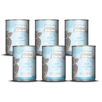 Abbildung von MjAMjAM Premium Nassfutter für Hunde Junior saftiges Hühnchen mit Ei, 6er Pack (6 x 400 g), naturbelassen extra viel Fleisch
