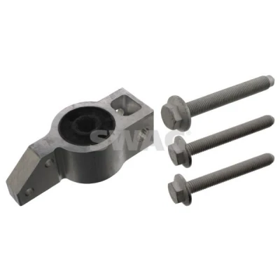 Abbildung von SWAG 30 94 5891 Querlenkerlager mit Befestigungsmaterial Vorderachse links, unten, hinten Aluminium Gummimetalllager VOLKSWAGEN: Touran I, GOLF 6