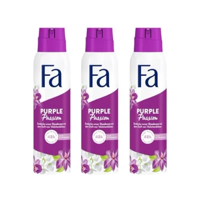 Abbildung von Fa Deospray Purple Passion (3x 150 ml), Deo mit dem erfrischenden Duft von Veilchenblüten, ohne Aluminium für bis zu 48 h Schutz, hinterlässt keine Rückstände auf der Kleidung