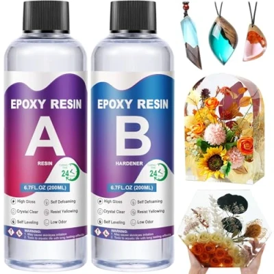 Abbildung von AOLLEN Epoxidharz Set Anfänger 2 teile 400ml, Mit Härte Glasklar Epoxy Resin Gießharz Kunstharz, Harz Gießen Zubehör für Schmuckherstellung, Kunstprojekt