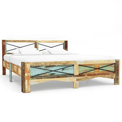 Abbildung von vidaXL Bettgestell Vintage Holzbett Doppelbett Bett Massivholzbett Schlafzimmerbett Futonbett Bettrahmen Ehebett Recyceltes Massivholz 140x200cm