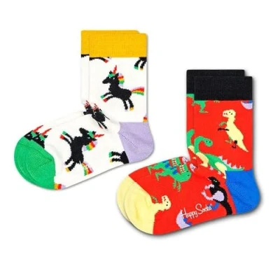 Abbildung von Happy Socks Unisex Kinder 2 pack Kids Dinosaur Sock, Rot, 7 9 Jahre EU