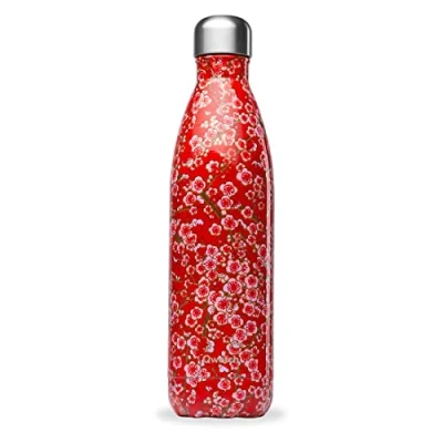 Abbildung von Qwetch Flowers Thermosflasche Rot 750ml 24 Stunden kalt und 12 warm Wasserdicht, BPA frei &amp; wiederverwendbar