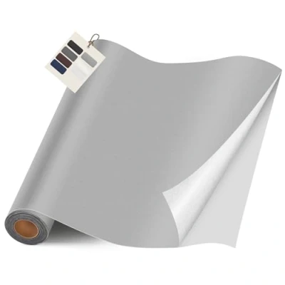 Abbildung von Leder kunstleder selbstklebend, 40 x 400cm Reparatur set, Kit für Möbel, Sofa, Autositze, Taschen, und Renovierung(Glatt Grau)