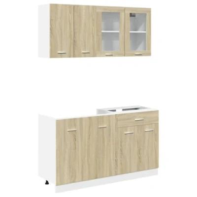 Abbildung von vidaXL Küchenschrank Set 4 TLG., Küche Hängeschrank Unterschrank, Küchenzeile Platzsparend, Küchenblock Einbauküche, Sonoma Eiche Holzwerkstoff