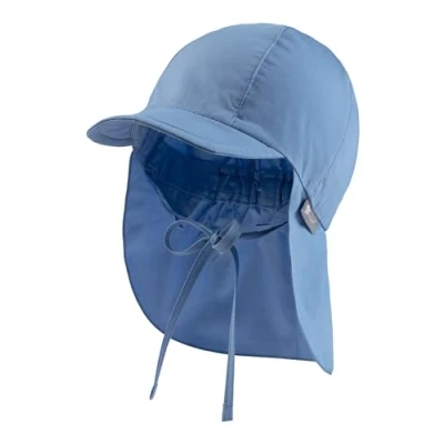 Abbildung von Sterntaler Unisex Kinder Schirmmütze mit Nackenschutz Bindebänder und einsteckbaren Ohrenklappen Sonnenhut, samtblau, 41
