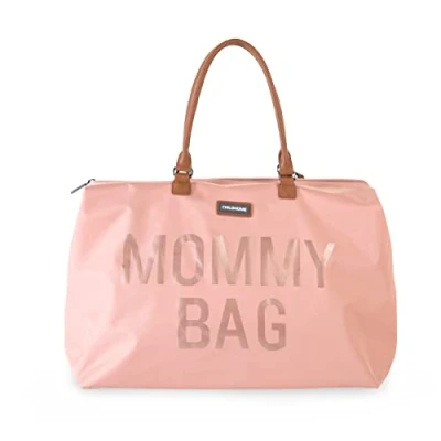 Abbildung von Childhome, Mommy Bag, Wickeltasche, Mutterschaft, Reisetasche, Großes Fassungsvermögen, Wickelunterlage, Verstellbarer Schulterriemen, Unterteilt, Isotherm Tasche, Kofferdurchführung, Rosa/Gold